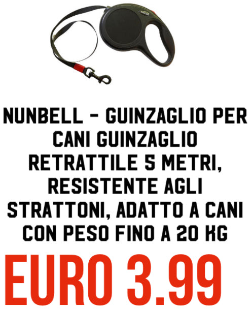 Nunbell - Guinzaglio per Cani Guinzaglio Retrattile 5 Metri, Resistente agli Strattoni, Adatto a Cani con Peso Fino a 20 Kg T8