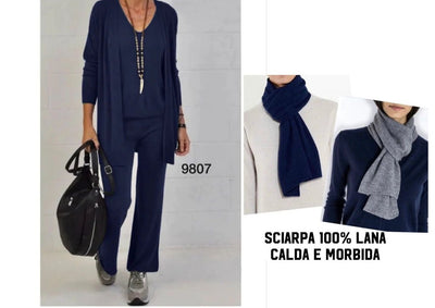 Completo cardigan, maglia e pantaloni + Sciarpa "Trilly" X3