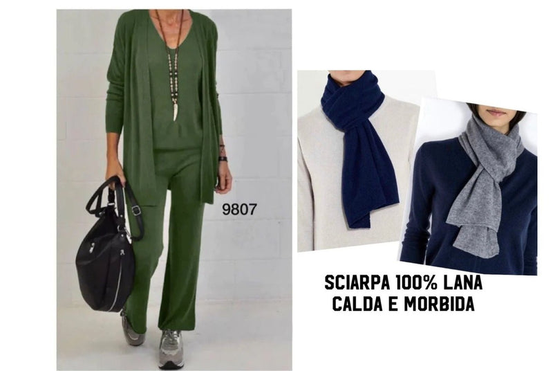 Completo cardigan, maglia e pantaloni + Sciarpa "Trilly" X3