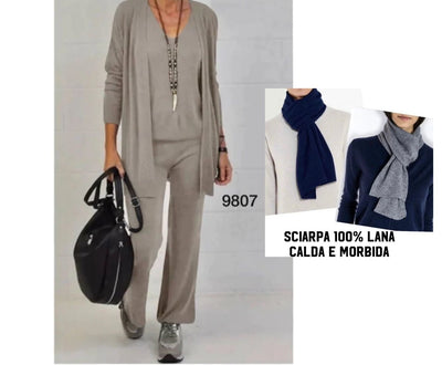 Completo cardigan, maglia e pantaloni + Sciarpa "Trilly" X3