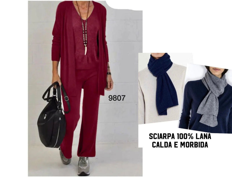 Completo cardigan, maglia e pantaloni + Sciarpa "Trilly" X3