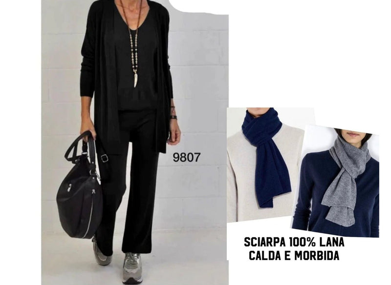 Completo cardigan, maglia e pantaloni + Sciarpa "Trilly" X3