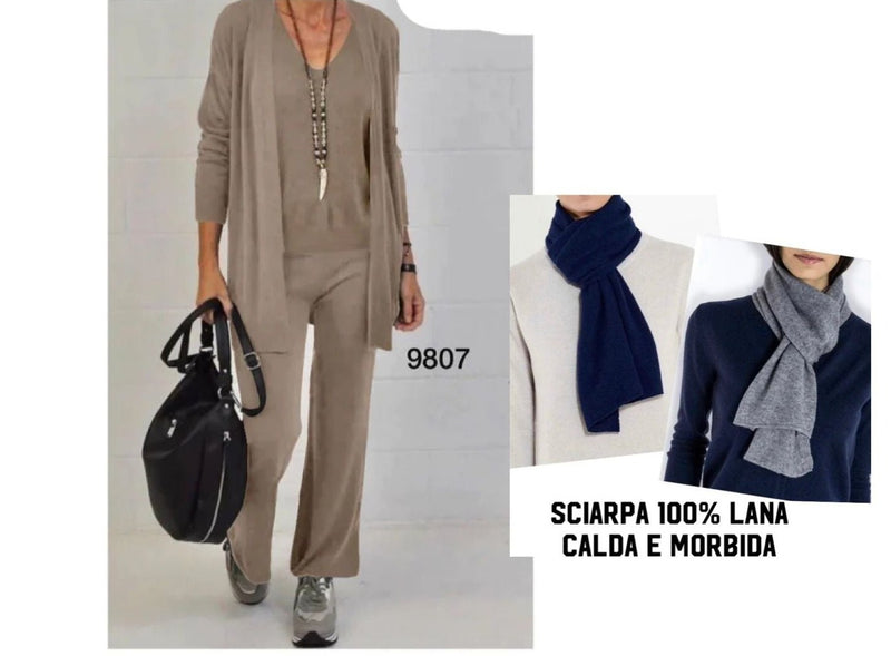 Completo cardigan, maglia e pantaloni + Sciarpa "Trilly" X3