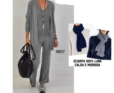 Completo cardigan, maglia e pantaloni + Sciarpa "Trilly" X3