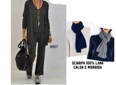 Completo cardigan, maglia e pantaloni + Sciarpa "Trilly" X3