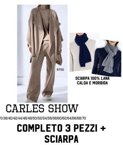 Dejamy - Completo cardigan a mantella, maglia e pantaloni "Danny" + Sciarpa C3/C5