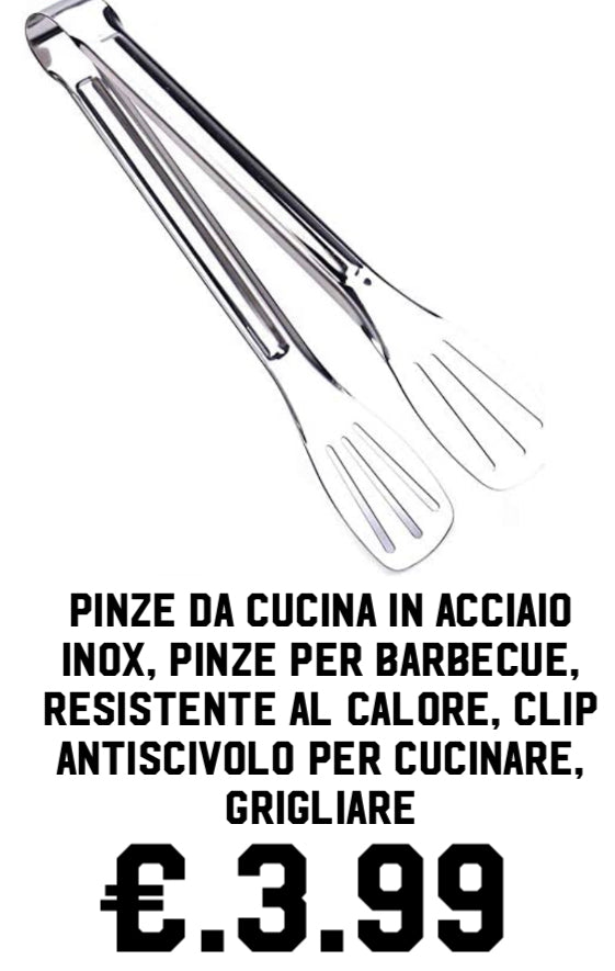 Pinze da Cucina in Acciaio Inox, pinze per Barbecue, Resistente al Calore, Clip Antiscivolo per Cucinare, Grigliare T37/38