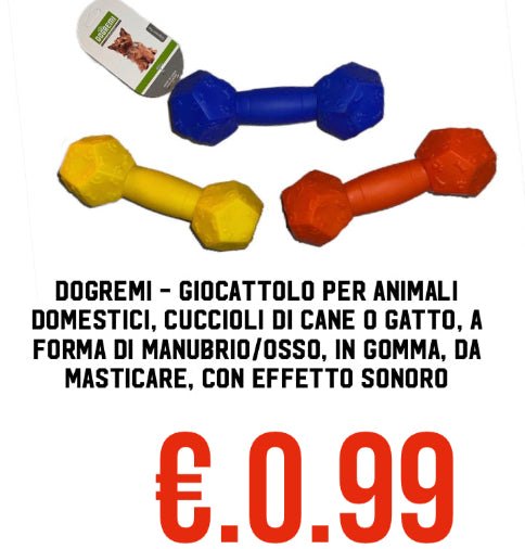 Dogremi - giocattolo per animali domestici, cuccioli di cane o gatto, a forma di manubrio/osso, in gomma, da masticare, con effetto sonoro