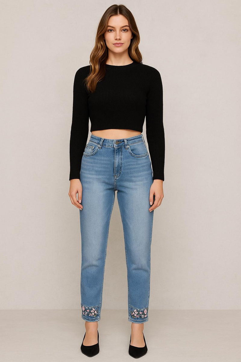 JEANS CON PERLINE E FIORI C-3