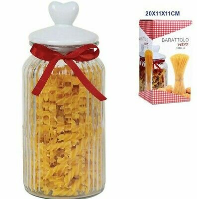 Barattolo In Vetro Con Tappo Coperchio In Ceramica Decorato Cuore 1800ml