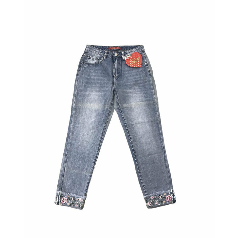 JEANS CON PERLINE E FIORI C-3